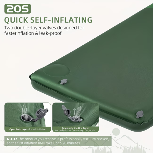 2.76-inch self inflating camping sleeping mat, camping mattress, 9.5R value all year round warm and thick memory cotton mattress, built-in foot pump and pillow, durable air cushion suitable for home, tent, car, travel, hiking, outdoor camping