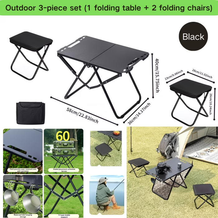 1 piece/3 piece portable folding camping table, lightweight iron picnic table, portable design suitable for outdoor camping, beach barbecue, tailgate gathering, hiking (foldable)