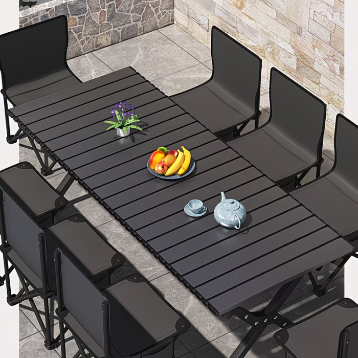 1PC outdoor folding Chicken rolls table set - portable aluminum alloy camping table picnic barbecue table chair combination lightweight moon chair full set of equipment family self driving travel camping supplies