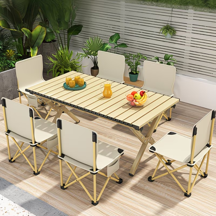 1PC outdoor folding Chicken rolls table set - portable aluminum alloy camping table picnic barbecue table chair combination lightweight moon chair full set of equipment family self driving travel camping supplies
