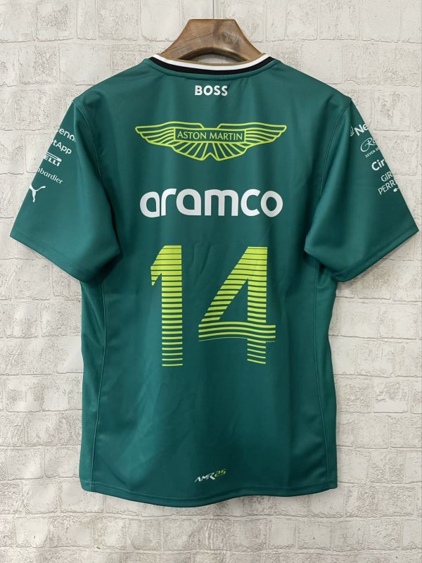 2025 F1 Aston New Pattern Short Sleeve Racing Suit（圆领，背后14号）