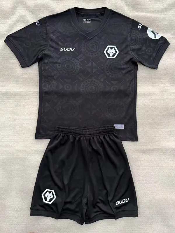 25-26 Wolves Black Goalkeeper Kids Soccer Jersey 1:1 Thai Quality