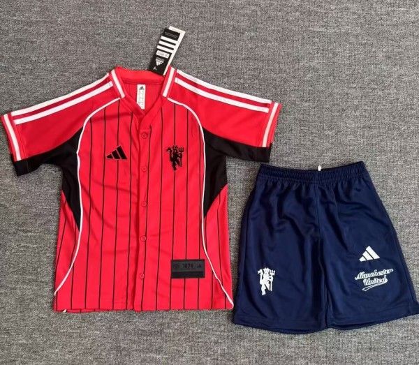 25-26 Man Utd Red Casual Edition Kids Baseball Jersey 1:1 Thai Quality