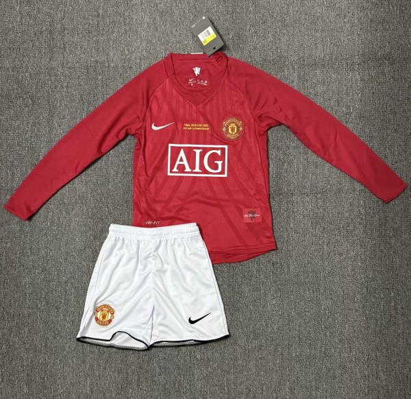 2007-2008 Man Utd Home Long sleeves Retro Kids Soccer Jersey