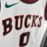 2017-18 BUCKS LILLARD #0 White Retro Top Quality Hot Pressing NBA Jersey