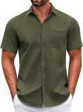 Mens Short Sleeve Casual Button Down Shirts Summer Untucked Dress Shirts with Pocket