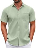 1 Mens Short Sleeve Casual Button Down Shirts Summer Untucked Dress Shirts with Pocket