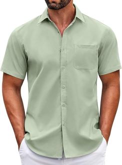 1 Mens Short Sleeve Casual Button Down Shirts Summer Untucked Dress Shirts with Pocket