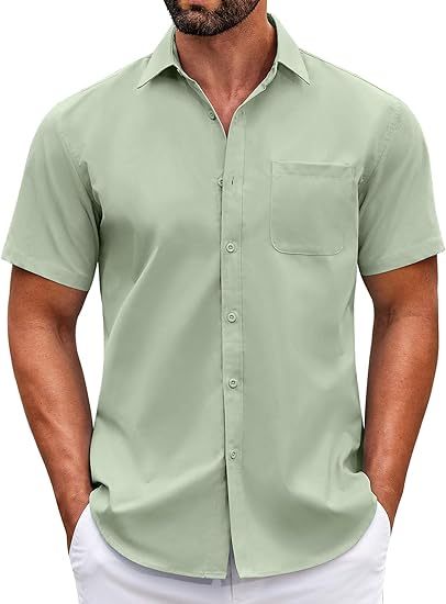 1 Mens Short Sleeve Casual Button Down Shirts Summer Untucked Dress Shirts with Pocket