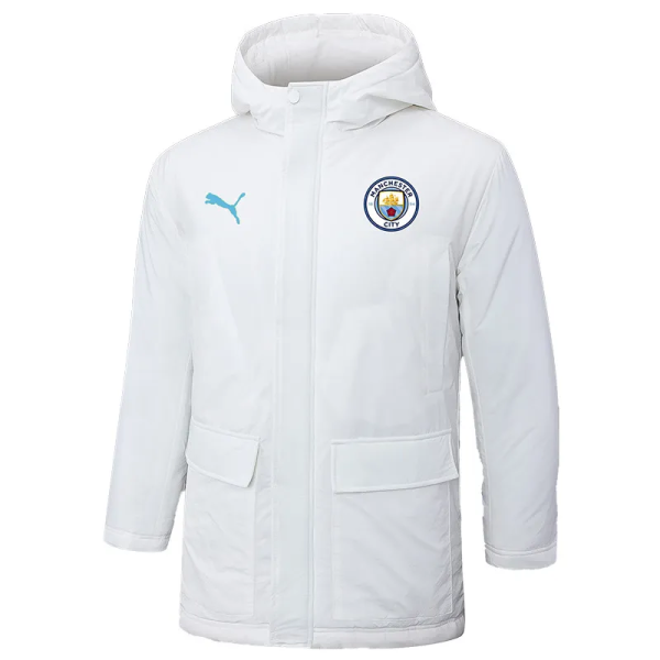 24-25 Man City White Hooded Windbreaker Fabric Cotton Coat  (蓝彪标)