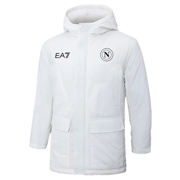24-25 Napoli White Hooded Windbreaker Fabric Cotton Coat