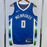 22-23 BUCKS LILLARD #0 Blue City Edition Top Quality Hot Pressing NBA Jersey(V领)