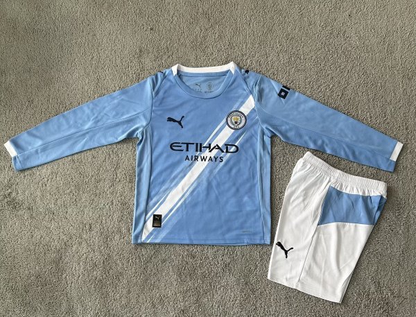 25-26 Man City Home Long Sleeve Kids Soccer Jersey (长袖)