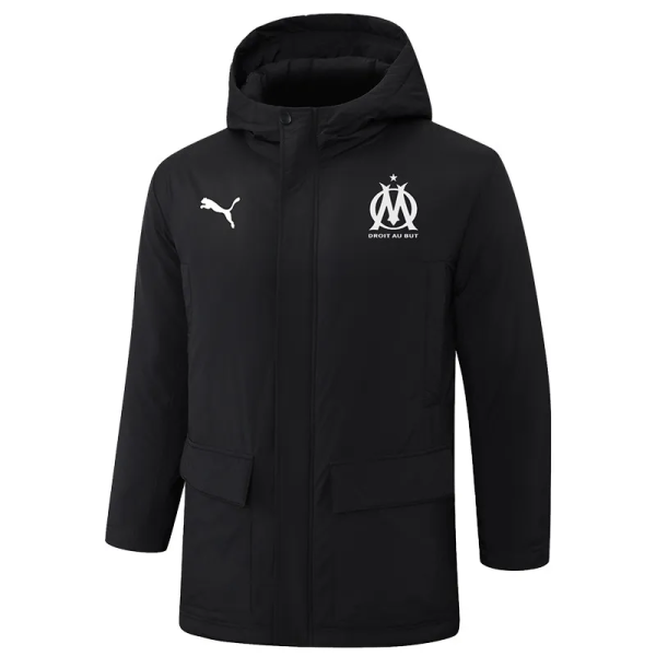 24-25 Marseille Black Hooded Windbreaker Fabric Cotton Coat (白标)