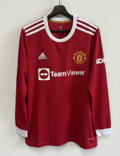 2021-2022 Man Utd Home Long Sleeve Fans Soccer Jersey
