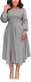 Fall Dresses for Women Semi-Formal Fit Casual Slim Long Puff Sleeves O-Neck Elegant Swing A Line Maxi Dresses