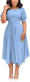 Summer Dresses for Women Semi-Formal Fit Casual Slim Short Puff Sleeve O-Neck Elegant Swing A Line Maxi Dresses