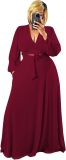 Plus Size Women's 2 Piece Outfits Casual Long Sleeve Wrap Crop Top Maxi Long Dress Flowy Matching Sets