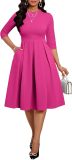 Fall Dresses for Women Semi-Formal Fit Casual Slim Mid Sleeves O-Neck Elegant Swing A Line Midi Dresses