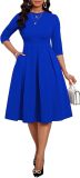 Fall Dresses for Women Semi-Formal Fit Casual Slim Mid Sleeves O-Neck Elegant Swing A Line Midi Dresses