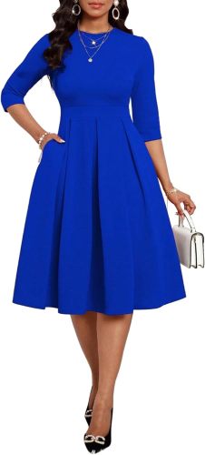 Fall Dresses for Women Semi-Formal Fit Casual Slim Mid Sleeves O-Neck Elegant Swing A Line Midi Dresses
