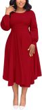 Fall Dresses for Women Semi-Formal Fit Casual Slim Long Puff Sleeves O-Neck Elegant Swing A Line Maxi Dresses