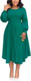 Fall Dresses for Women Semi-Formal Fit Casual Slim Long Puff Sleeves O-Neck Elegant Swing A Line Maxi Dresses
