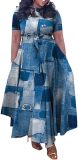 BFFBABY Plus Size Dress A Line Dresses for Women Summer Long Dresses with Sleeve Casual Belted