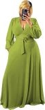 Plus Size Women's 2 Piece Outfits Casual Long Sleeve Wrap Crop Top Maxi Long Dress Flowy Matching Sets