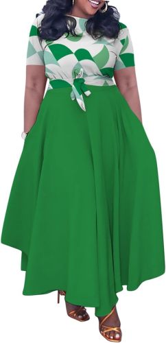 BFFBABY Plus Size Dress A Line Dresses for Women Summer Long Dresses with Sleeve Casual Belted
