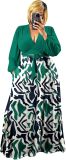 Plus Size Women's 2 Piece Outfits Casual Long Sleeve Wrap Crop Top Maxi Long Dress Flowy Matching Sets