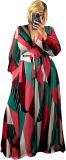 Plus Size Women's 2 Piece Outfits Casual Long Sleeve Wrap Crop Top Maxi Long Dress Flowy Matching Sets