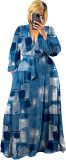 Plus Size Women's 2 Piece Outfits Casual Long Sleeve Wrap Crop Top Maxi Long Dress Flowy Matching Sets