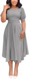 Summer Dresses for Women Semi-Formal Fit Casual Slim Short Puff Sleeve O-Neck Elegant Swing A Line Maxi Dresses