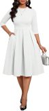 Fall Dresses for Women Semi-Formal Fit Casual Slim Mid Sleeves O-Neck Elegant Swing A Line Midi Dresses