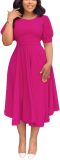 Summer Dresses for Women Semi-Formal Fit Casual Slim Short Puff Sleeve O-Neck Elegant Swing A Line Maxi Dresses