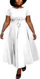 BFFBABY Plus Size Dress A Line Dresses for Women Summer Long Dresses with Sleeve Casual Belted