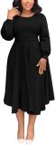 Fall Dresses for Women Semi-Formal Fit Casual Slim Long Puff Sleeves O-Neck Elegant Swing A Line Maxi Dresses