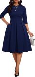 Fall Dresses for Women Semi-Formal Fit Casual Slim Mid Sleeves O-Neck Elegant Swing A Line Midi Dresses