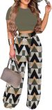 2 Piece Outfits for Women Short Sleeve Crop Top High Waist Wide Leg Long Pant Sets Tracksuit Sport Set
