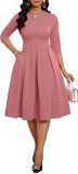 Fall Dresses for Women Semi-Formal Fit Casual Slim Mid Sleeves O-Neck Elegant Swing A Line Midi Dresses