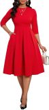 Fall Dresses for Women Semi-Formal Fit Casual Slim Mid Sleeves O-Neck Elegant Swing A Line Midi Dresses