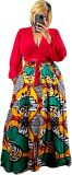 Plus Size Women's 2 Piece Outfits Casual Long Sleeve Wrap Crop Top Maxi Long Dress Flowy Matching Sets