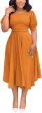 Summer Dresses for Women Semi-Formal Fit Casual Slim Short Puff Sleeve O-Neck Elegant Swing A Line Maxi Dresses