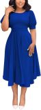 Summer Dresses for Women Semi-Formal Fit Casual Slim Short Puff Sleeve O-Neck Elegant Swing A Line Maxi Dresses