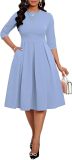 Fall Dresses for Women Semi-Formal Fit Casual Slim Mid Sleeves O-Neck Elegant Swing A Line Midi Dresses