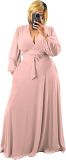 Plus Size Women's 2 Piece Outfits Casual Long Sleeve Wrap Crop Top Maxi Long Dress Flowy Matching Sets