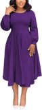 Fall Dresses for Women Semi-Formal Fit Casual Slim Long Puff Sleeves O-Neck Elegant Swing A Line Maxi Dresses