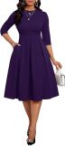 Fall Dresses for Women Semi-Formal Fit Casual Slim Mid Sleeves O-Neck Elegant Swing A Line Midi Dresses