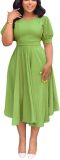 Summer Dresses for Women Semi-Formal Fit Casual Slim Short Puff Sleeve O-Neck Elegant Swing A Line Maxi Dresses